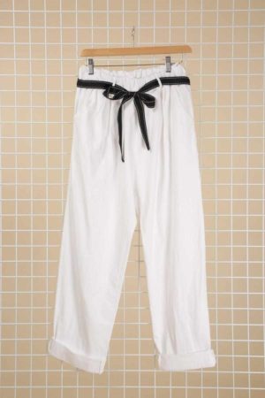 Pantalon blanc Lino_41Bis mode femme grande taille