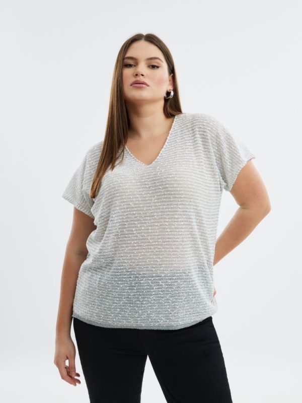 Pull Kliv argenté_41Bis mode femme grande taille Mat Fashion