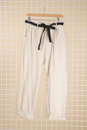 Pantalon beige Lino_41Bis mode femme grande taille