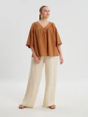 Blouse Julietta camel_41Bis mode femme ronde Mat Fashion