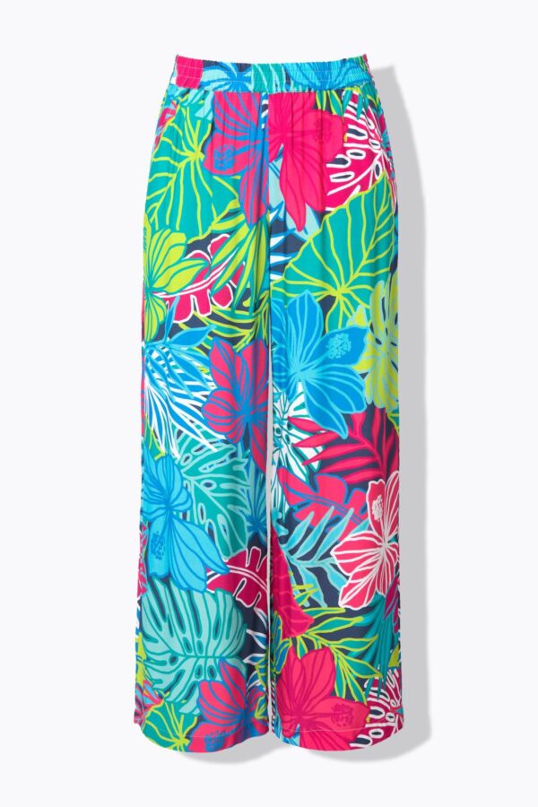Pantalon à taille élastique, jambe large, imprimé feuilles et fleurs