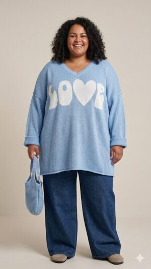 Pull Love bleu_41Bis mode femme grande taille