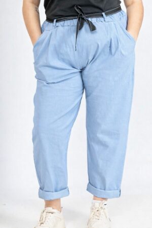 Pantalon bleu ciel Lino_41Bis mode femme colorée et curvy